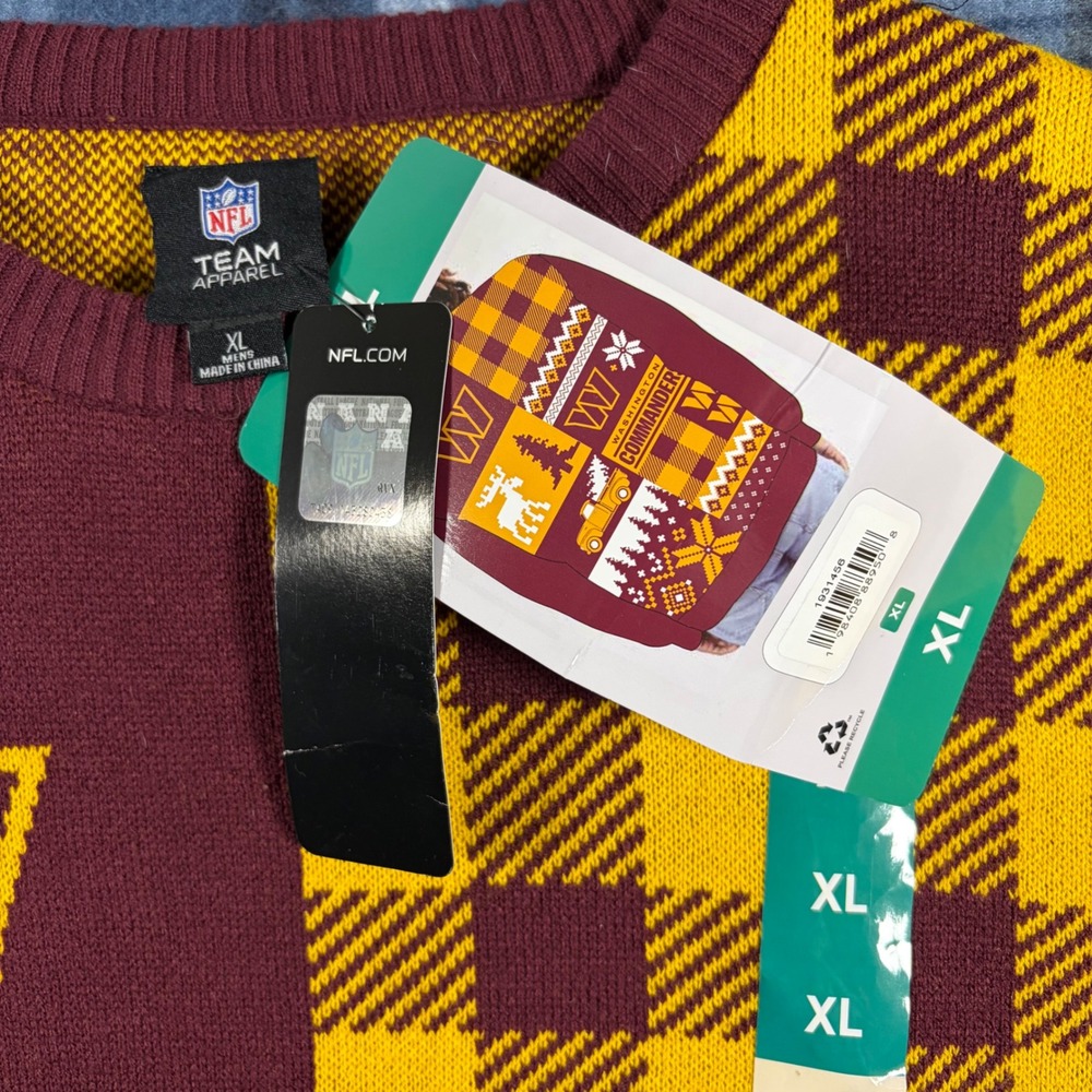 NFL Washington Commanders Ugly Christmas Sweater Mens XL Burgundy Gold New Tags - Picture 2 of 7